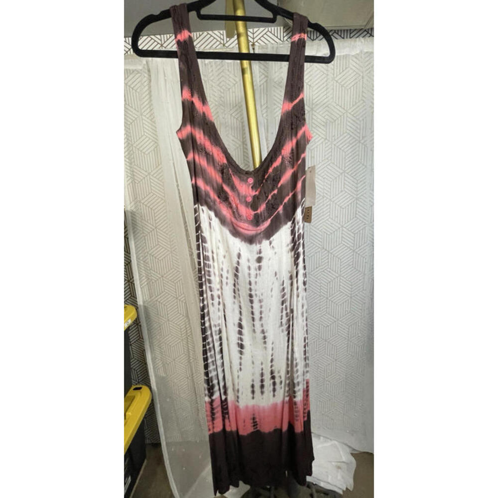 NWT Raya Sun Tie Dye Maxi Dress S Brown Embroidered Gauzy Boho Beach Sundress